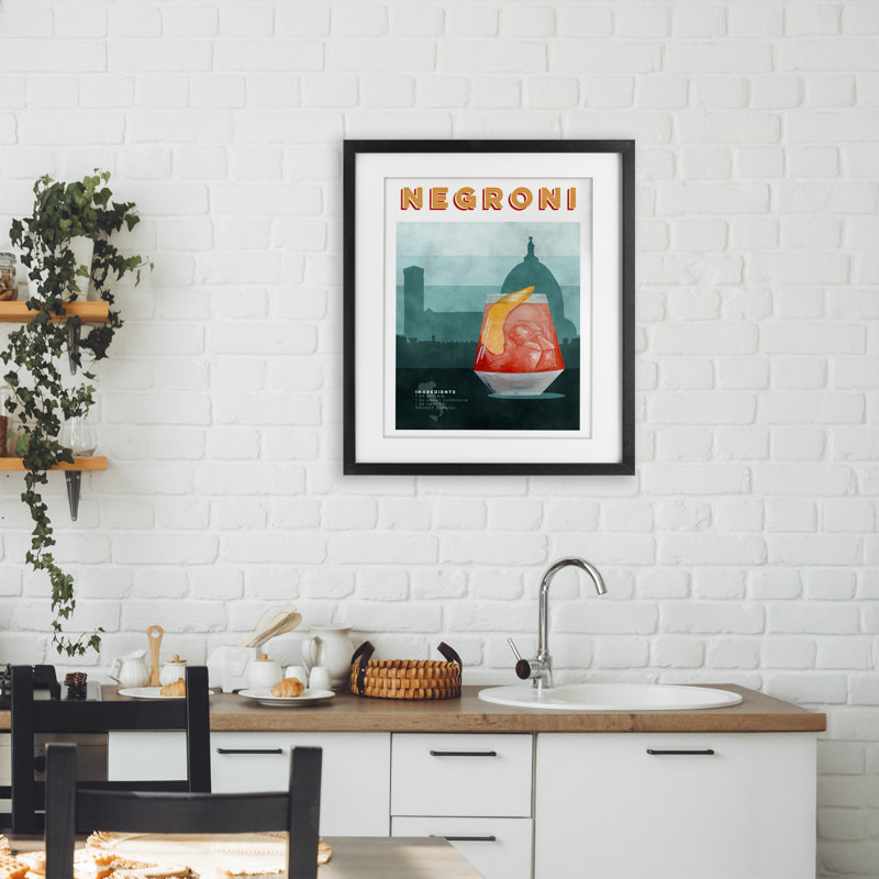 «Retro Negroni & Architecture», reproduction encadrée sous verre, conception de Brett Blumenthal, H 21 po x l 17 po