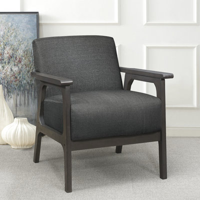 Chaise d'appoint avec revêtement gris foncé, fabrication en bois massif, chaise rembourrée avec cadre antique, structure en bois d'hévéa, pour l'espace de vie