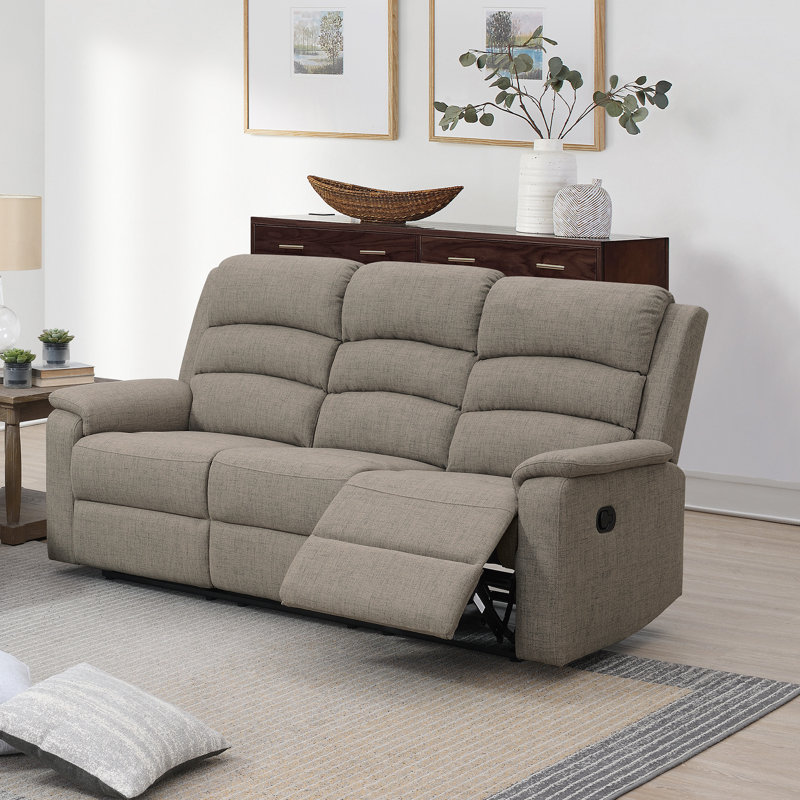 Samulicci Upholstered 74'' Reclining Sofa, Light Brown Burlap Fabric