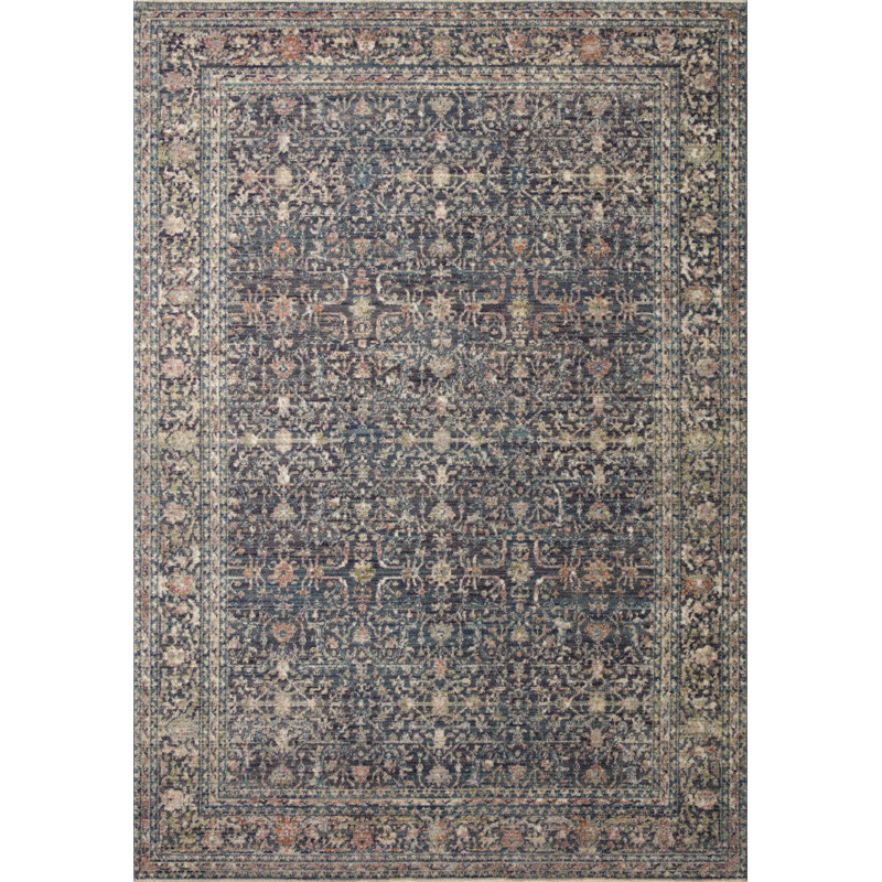 Midnight Blue Rectangular Synthetic Area Rug, 3'-7" x 5'-7"