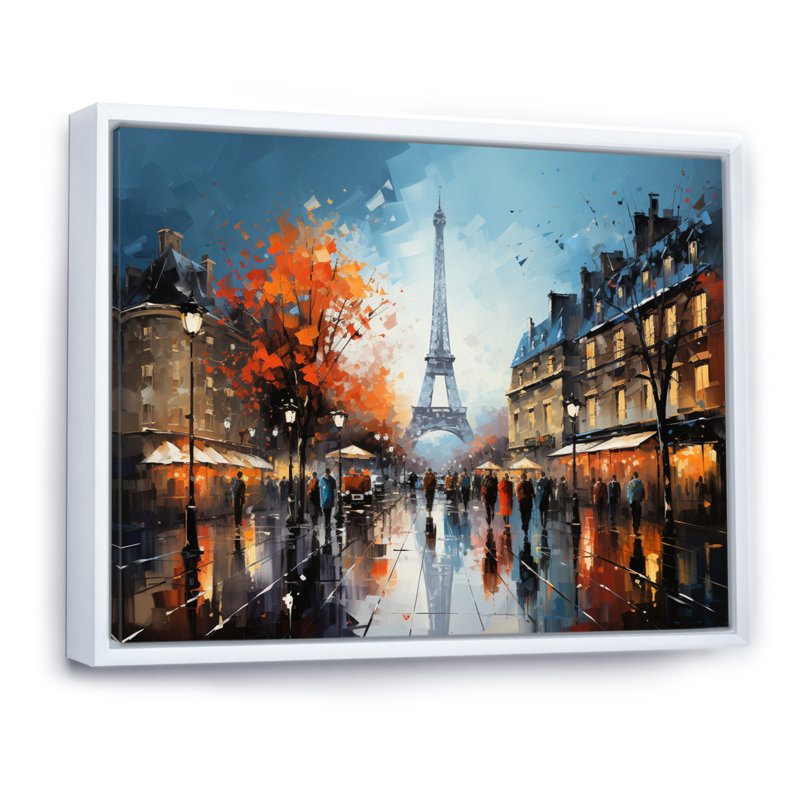 Marguerites City Paris Popart Eiffel - impression, Cadre flottant blanc, H 24 po x l 32 po x P 1 po
