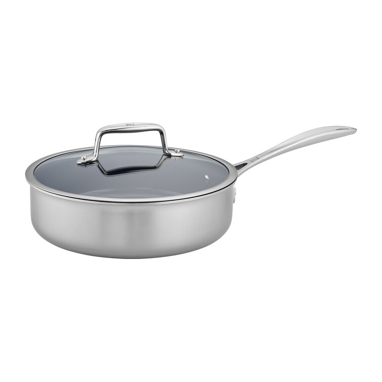 10 Inch Tri-Ply Stainless Steel Frying Pan with Lid, Side Spouts, Induction  Pan