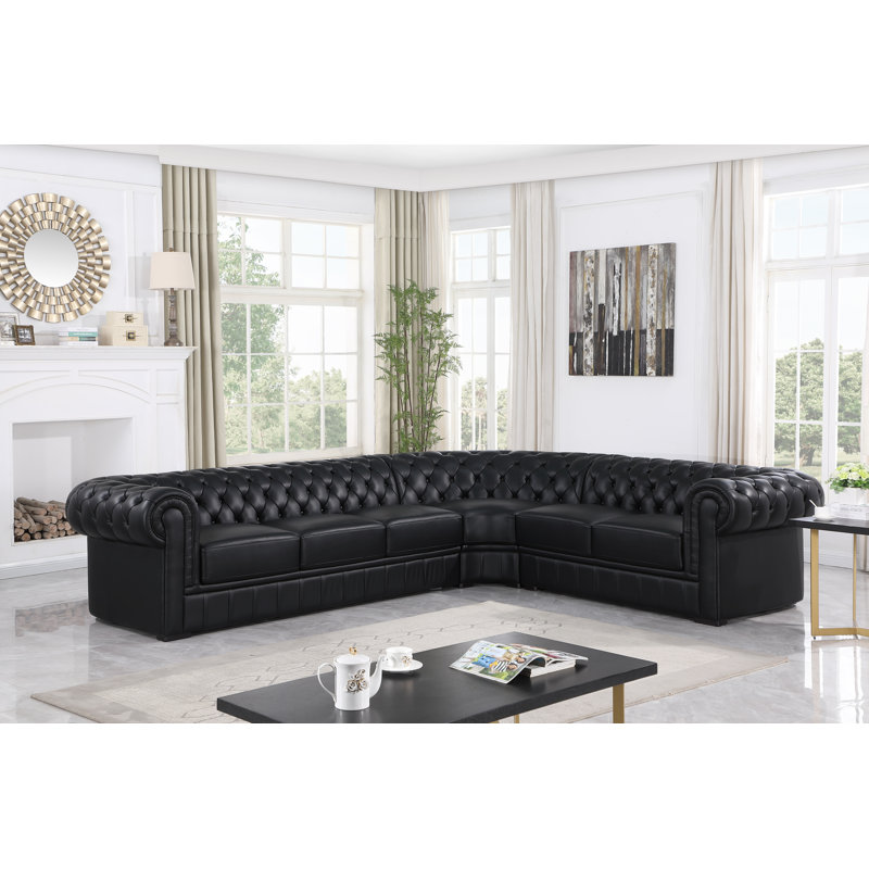 Canapé modulaire de coin en cuir véritable de 138 po Areez, Accoudoir à droite (vu de face)