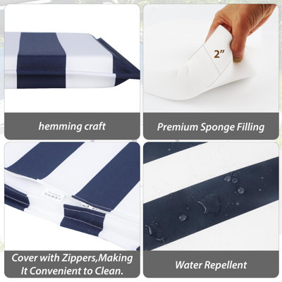 Navy Blue White Striped 4-Pack Outdoor Seat Cushions - 15"X15" With Ties