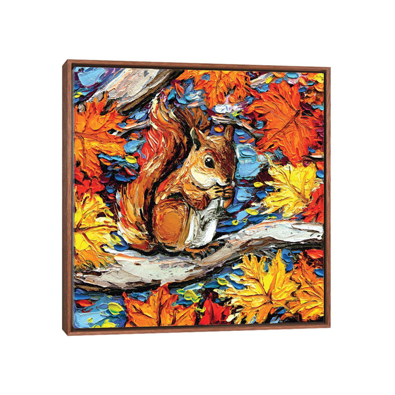 Reproduction d’art, "squirreling" par aja Trèves, Toile avec cadre en bois brun classique, Pas de tapis