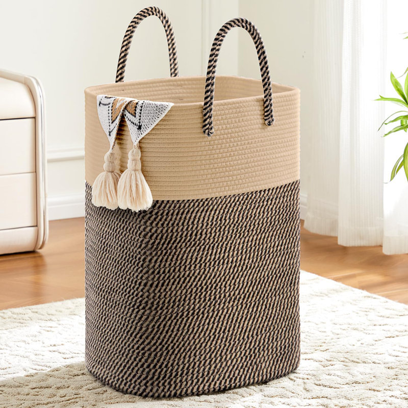 Woven Cotton Rope Laundry Hamper Basket With Handles, 80L Large Capacity Storage Organizer For Clothes, Toys, Blankets, Nursery And Bathroom