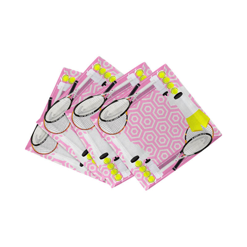 Tennis Anyone Cotton Sateen Cocktail Napkins, Pink White