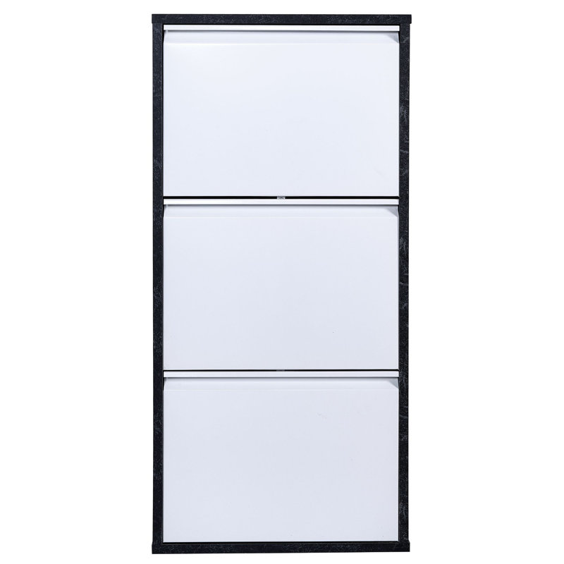 9 Pair Shoe Storage Cabinet, Black/White