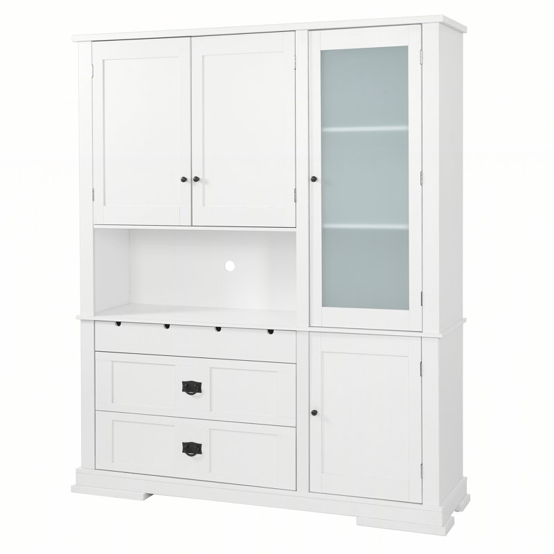 [Assembly Video Available] TOPMAX Traditional 63.3x17.8x78.3inch Freestanding Buffet with Hutch, Large Kitchen Pantry Storage Cabinet Cupboard with Drawers,Door Shelf and Adjustable Shelves, White