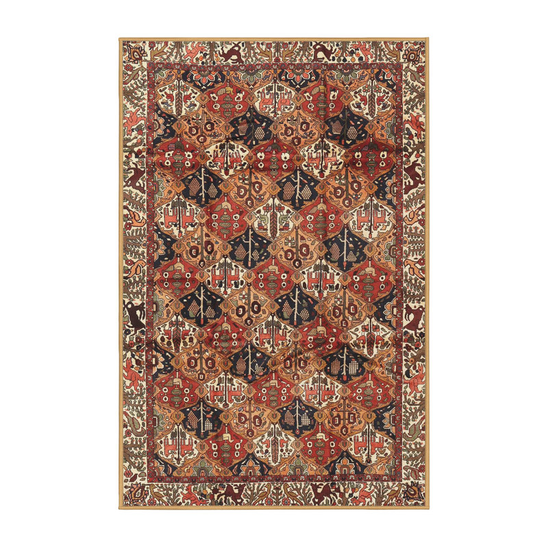 Tapis beige/vert traditionnel Bardolph, Rectangle 4 pi x 6 pi