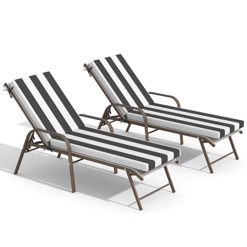 Adjustable Aluminum Outdoor Chaise Lounge Chairs With Removable Cushions (Set Of 2), Navy, Beige/Brown