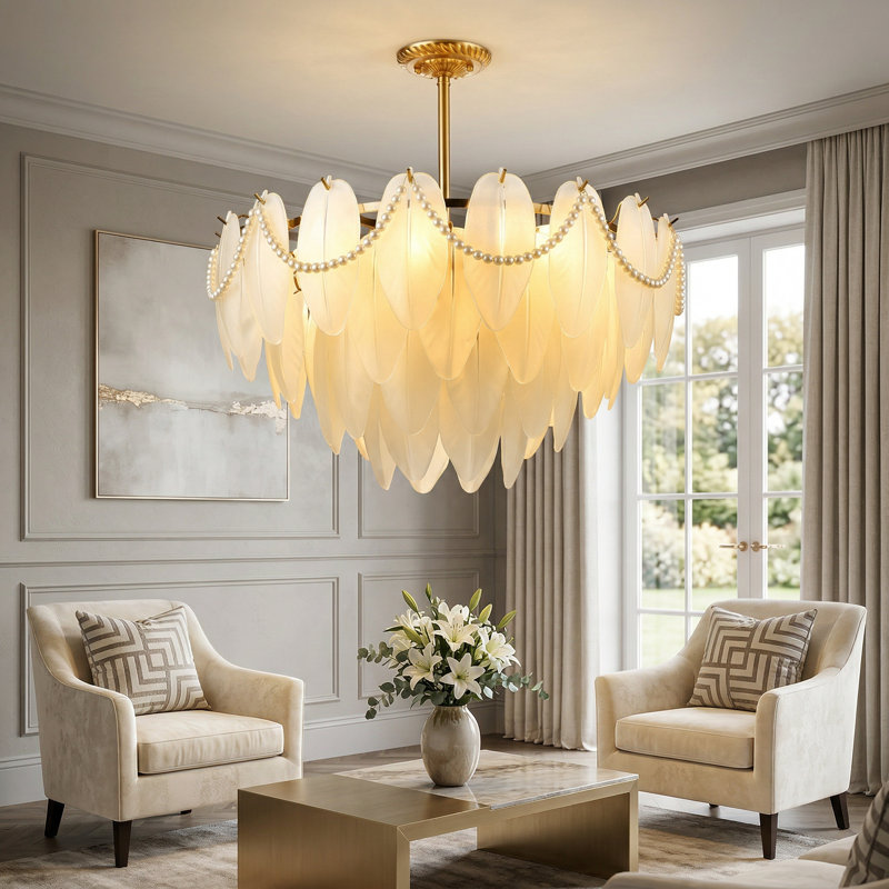 Mickle 8 - Light Dimmable Gold Chandelier with Crystal Feather