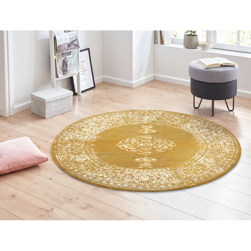 Designer velor rug, Mridional Mustard, Round 160cm