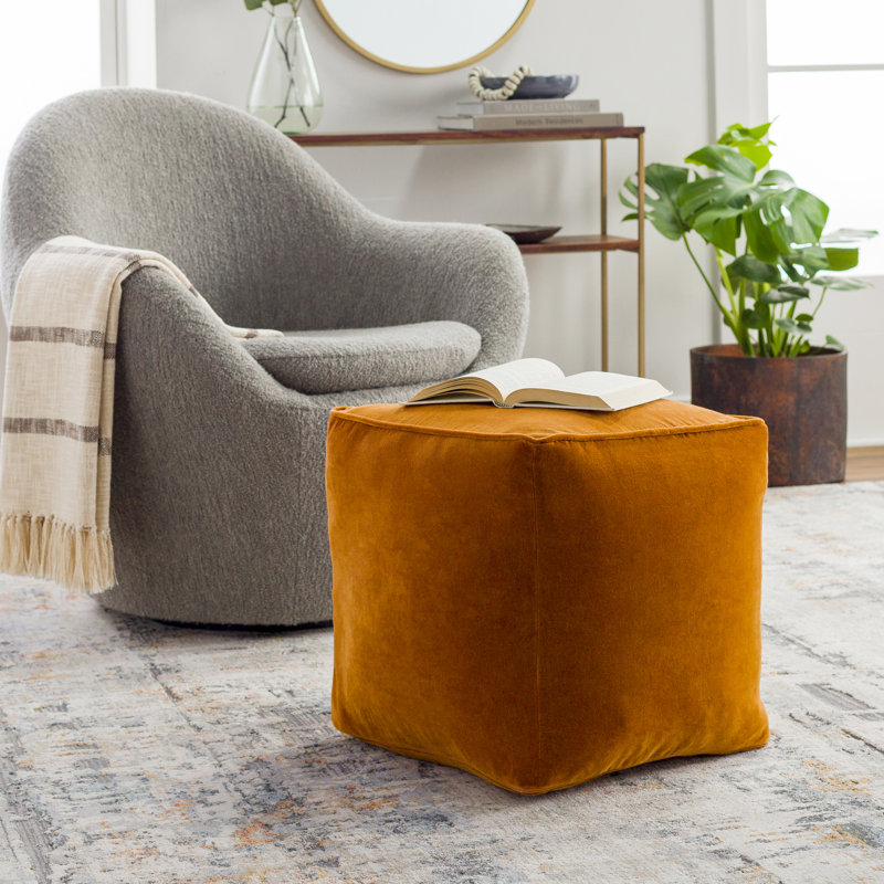 Johnson 16" Square Pouf, Orange Velvet