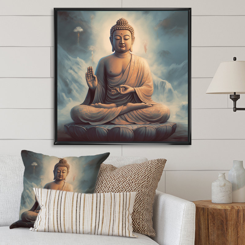 "Statue of Buddha", reproduction sur toile, Cadre flottant noir, 30" H x 30" W