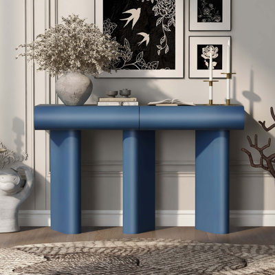 Table d'entrée moderne peinte de 47,6 po avec 2 tiroirs incurvés, table de couloir peu encombrante avec pieds géométriques, table de canapé contemporaine pour salon, chambre à coucher, petits appartements, vestibule