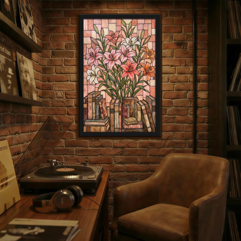 Motif de lys et de livres en verre coloré Plants & Flowers, H 18 po x l 12 po