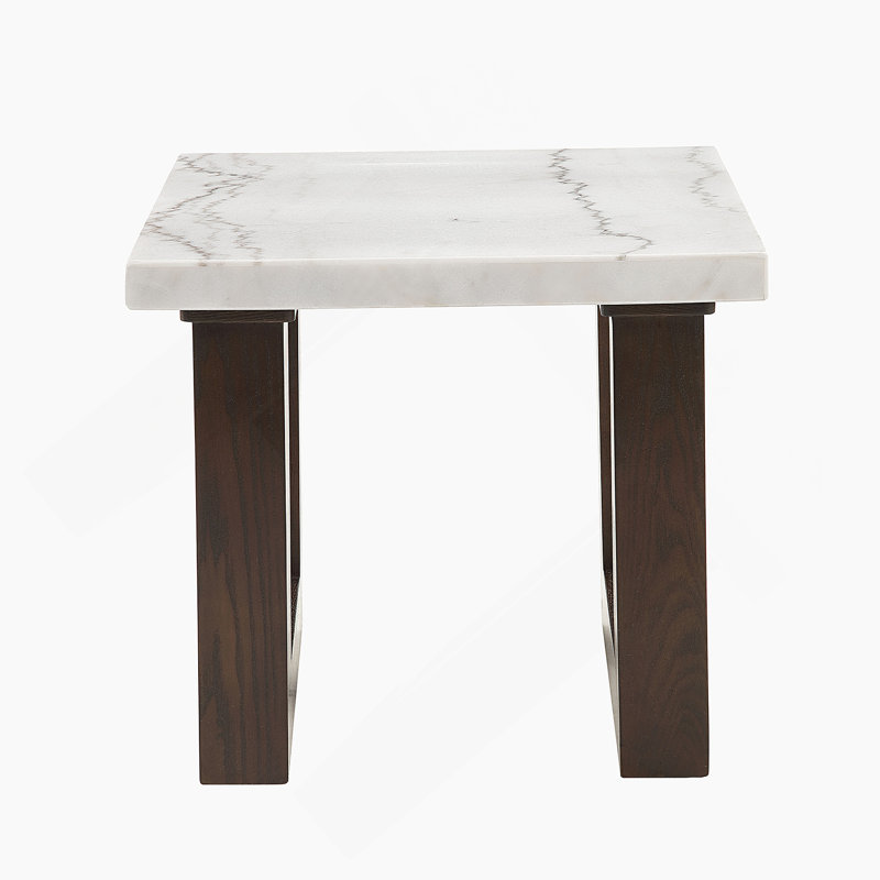 Table de bout en marbre blanc naturel et finition espresso