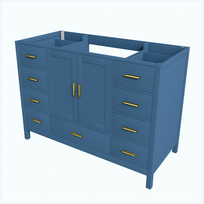 Armoire de meuble-lavabo 48 po, armoire de rangement autoportante avec 2 portes doubles à fermeture douce et 9 tiroirs coulissants pour salle de bain