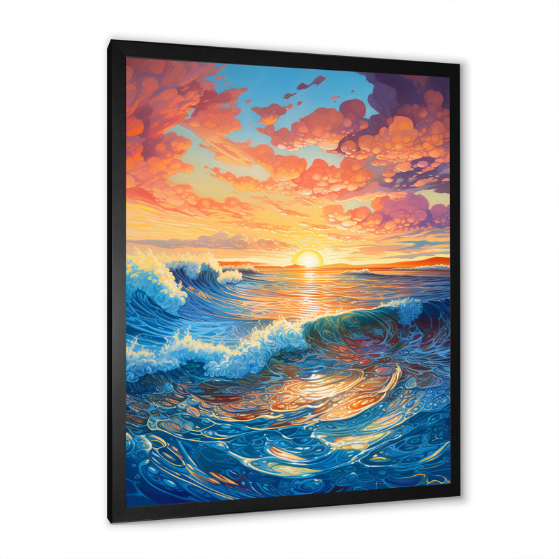 «Rainbow Ocean Sunrise III», reproduction sur toile, Cadre simple noir, H 20 po x l 12 po x P 1 po
