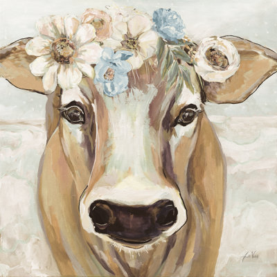 Beau With Flowers Neutral by Jeanette Vertentes - Wrapped Canvas Painting