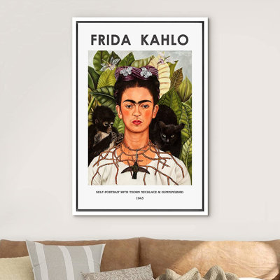 Art mural classique IDÉE4WALL, reproduction d'art sur toile, autoportrait, collier et colibri par Frida Kahlo