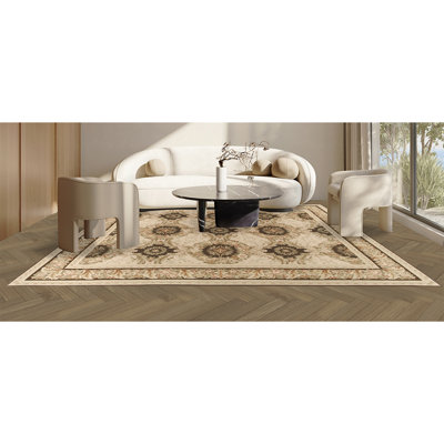Tapis oriental en laine noué à la main rose / brun
