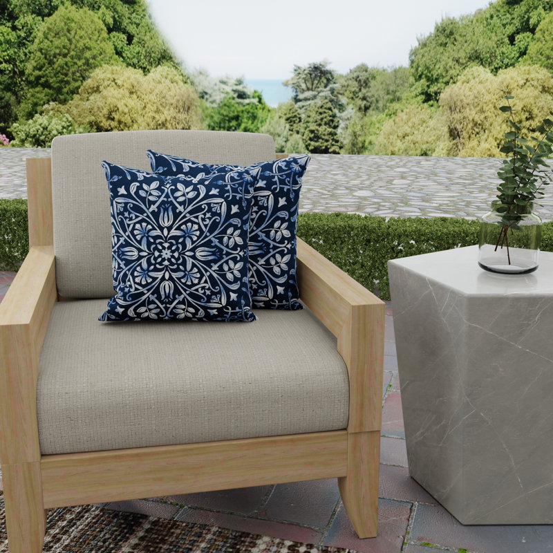Sunbrella Outdoor Throw Pillow, Blue/Damask