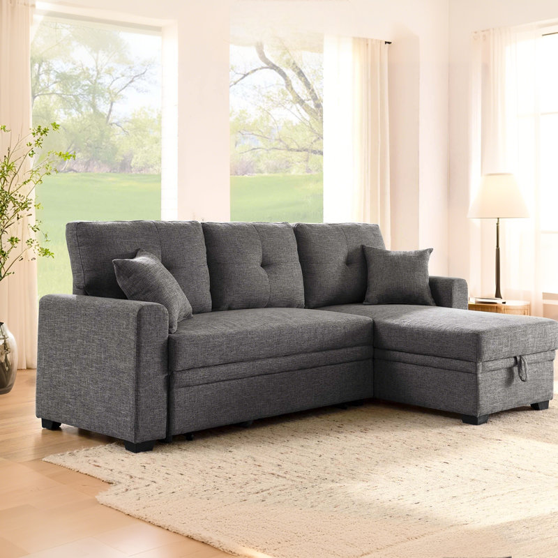 Canapé-lit modulaire réversible de 84 po avec méridienne de rangement droite 84 po, Gris, H 35 po x l 84 po x P 54 po