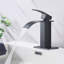 Robinet de salle de bain avec bec cascade et poignée simple, acier inoxydable, abat-jour noir mat-124831569