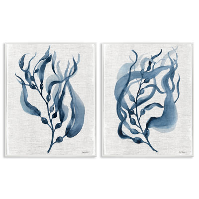 Fluid Blue Herbs 2pc Framed Giclee Set, design by Carol Robinson