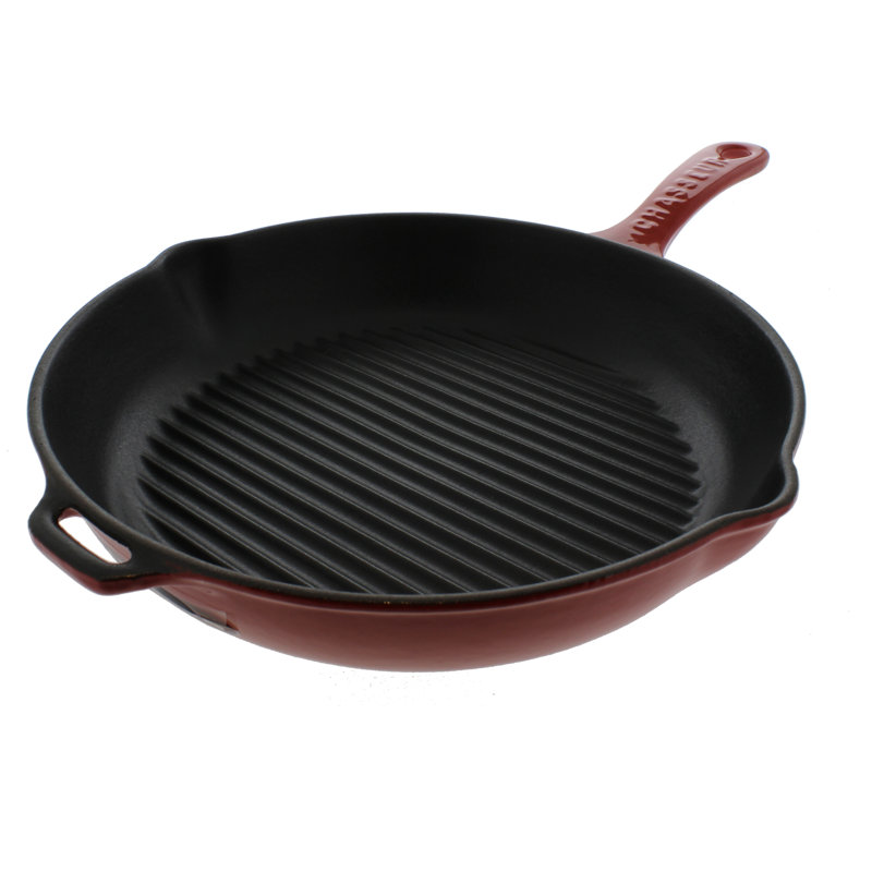 Enameled Cast Iron Grill Pan / Griddle Set, Red
