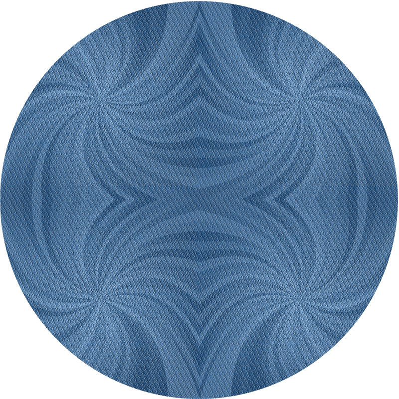 Tapis bleu/blanc à motifs, Rond 3 pi