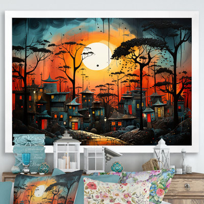 Orange pygmée africain, «Village», art mural tribal africain