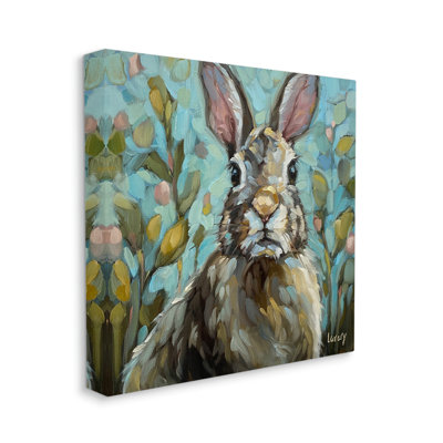«Rabbit Portrait Botanical Blooms» par Andrea Lavery, peinture sur toile tendue