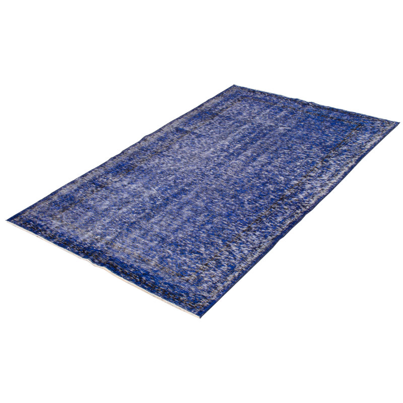Tapis bleu foncé en laine noué à la main de conception unique nouvel âge 5 pi 3 po x 8 pi 6 po Liésel