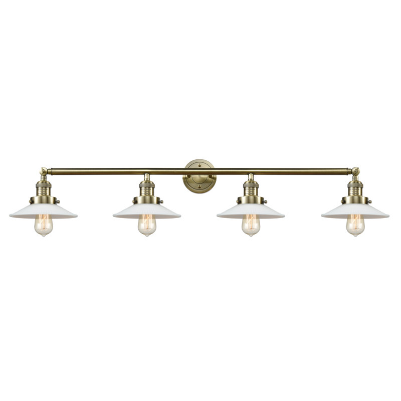 Reyhani 4 - Light Dimmable Vanity Light, Matte White Halophane, Satin Gold, 6 Watt Vinage LED Bulb