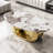 Luxury Oversize 49.2" Oval Coffee Table, Contemporary Center Table, Marble Coffee Table Top with Oversized Sphere Support for Living Room, Stainless Steel Base -559995447-565654171