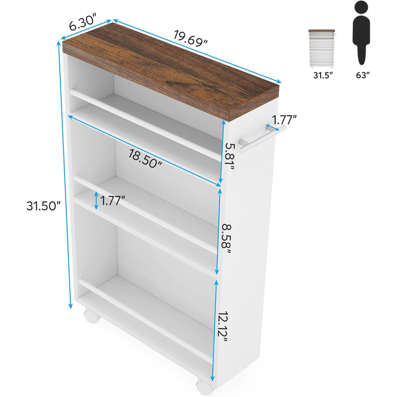 Slim Storage Cart – 4-Tier Narrow Rolling Kitchen Utility Cart With Wheels & Handle, Skinny Laundry Room Organizer, Slide Out Pantry Shelf For Small Spaces, Bathroom