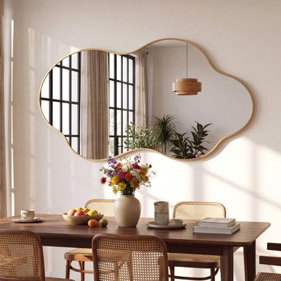 Miroir mural irrégulier asymétrique avec cadre en aluminium, miroir de meuble-lavabo décoratif moderne pour entrée, salon, chambre à coucher
