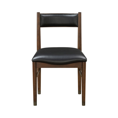 Black Leather Upholstered Side Chairs Set Of 2, Modern Contemporary Cherry Finish Wooden Furniture Dining Chairs