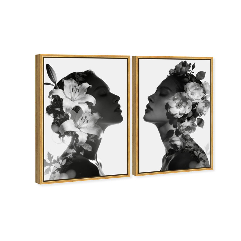 Nocturne Bloom Set Floral & Botanical Canvas Print by Oliver Gal, Black Frame, 10 x 15, 37" H x 25" W, Gold Floater Frame