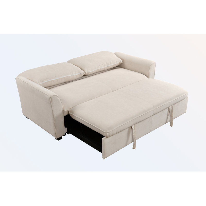 Canapé-lit convertible grand format à accoudoirs carrés de 78 po Tekeyla, Tissu beige, H 38 po x l 78 po x P 37 po