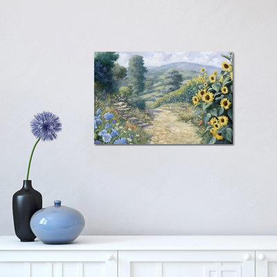 Along The Sunflowers by Peter Motz - Wrapped Canvas Painting