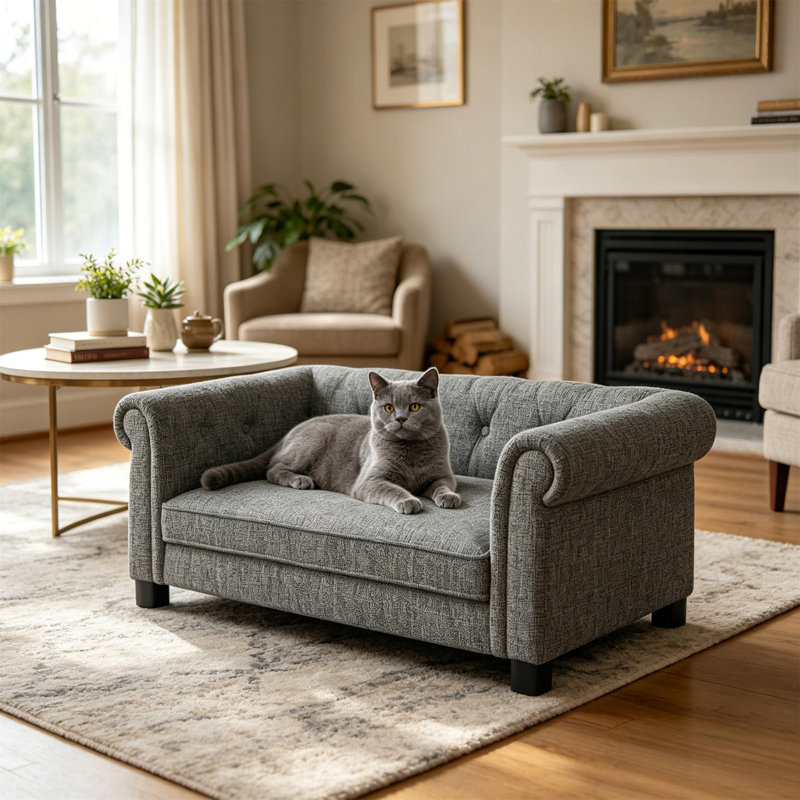 Lit pour chien élégant et rectangulaire pour petits et moyens chiens, Gris clair