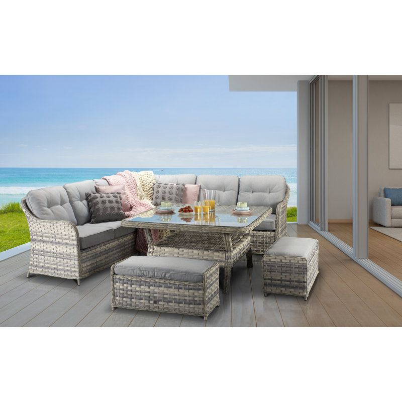 Delessite 8 - Person Patio Dining Set Square Table with Cushions Included