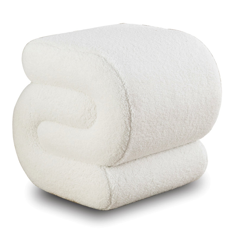 017S-S-Shape Fabric Ottoman Makeup Stool Footstool（ONLY OTTOMAN), Ivory Teddy