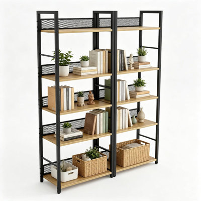 6-Tier Bookshelf – Tall Bookcase with Metal Frame & Wood Shelves, Industrial Storage for Bedroom Office