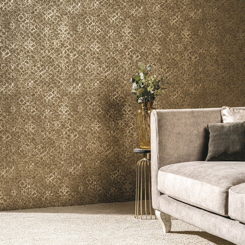 Emporium Metallic Aged Quatrefoil 3D Embossed 33' L x 21" W Wallpaper Roll, Bronze/Gold
