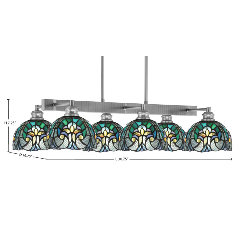 Barre d'éclairage à 6 lumières Edge avec verre d'art cyprès turquoise 7 po, Nickel brossé
